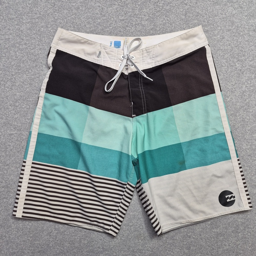 Billabong Platinum PX3 Board Shorts 34 Mens Orange Teal Striped Recycled Stretch